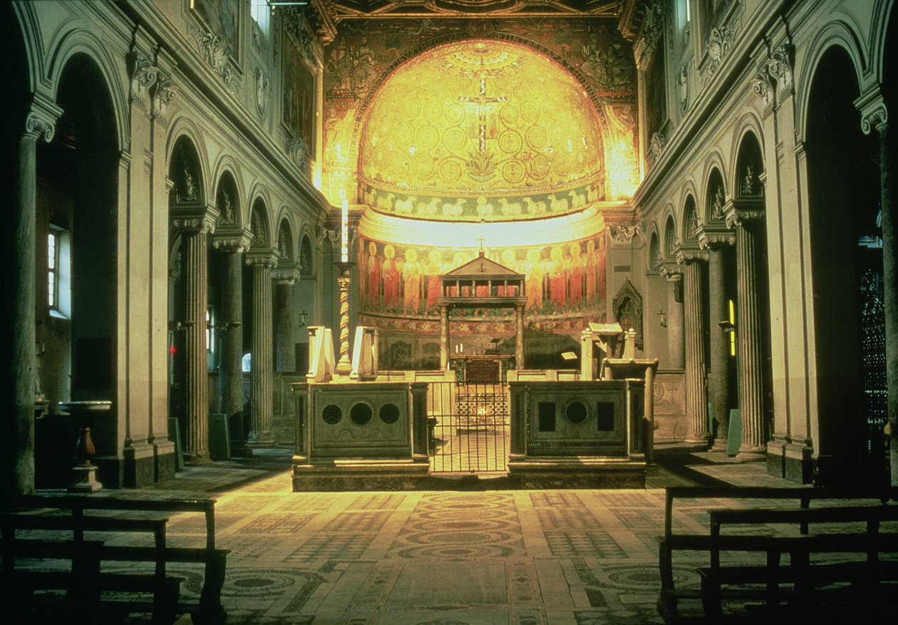 Vista interior del altar mayor de San Clemente, Roma, Italia de Unbekannt Unbekannt