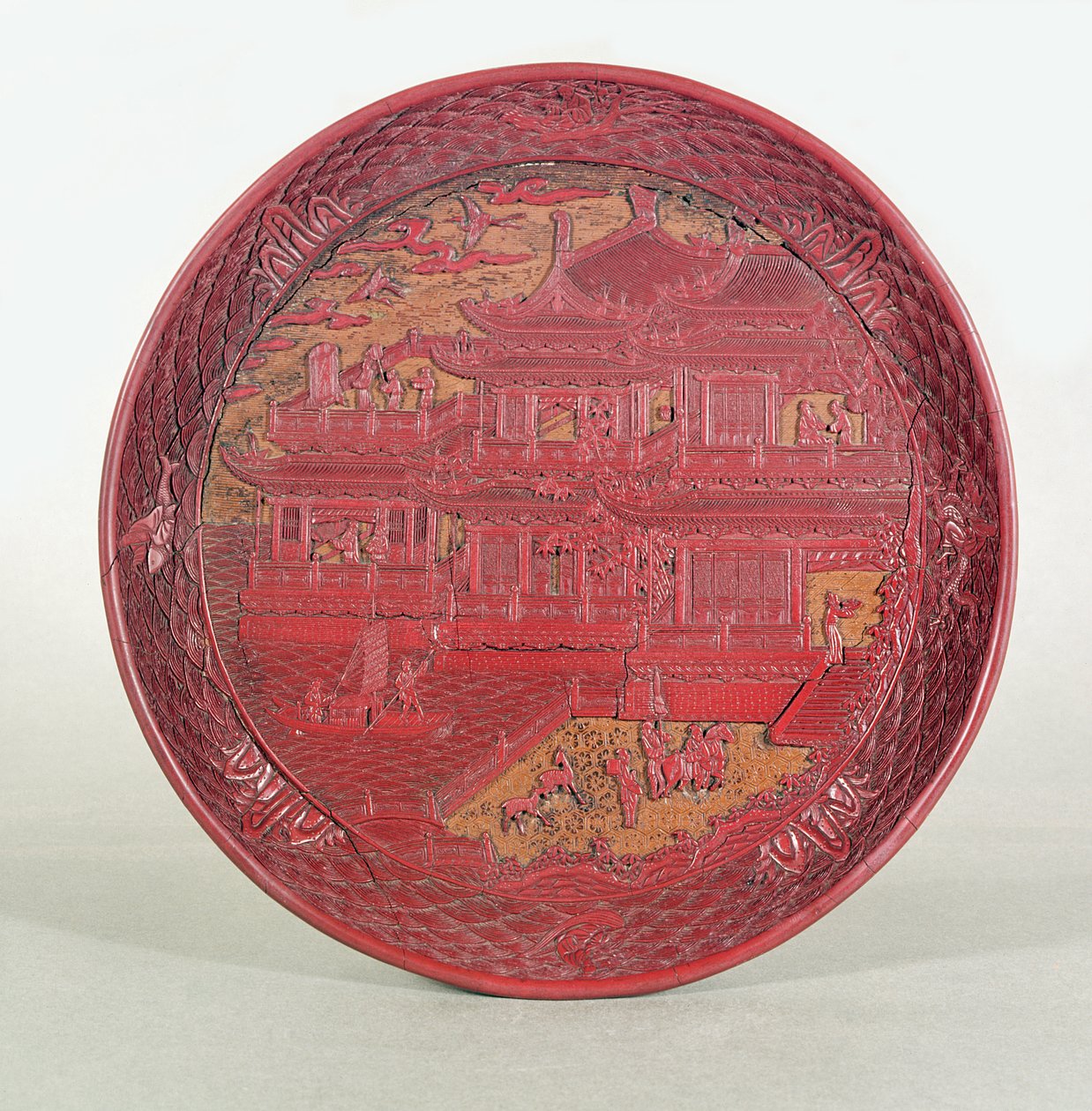 Plato de laca, tallado, que representa el `Pabellón de la Orquídea del Príncipe Tang, 1489 de Unbekannt Unbekannt
