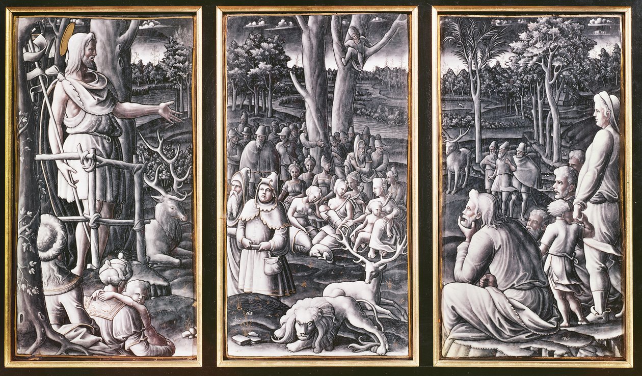 Tríptico de Limoges de San Juan Bautista predicando en el desierto, siglo XVI de Unbekannt Unbekannt