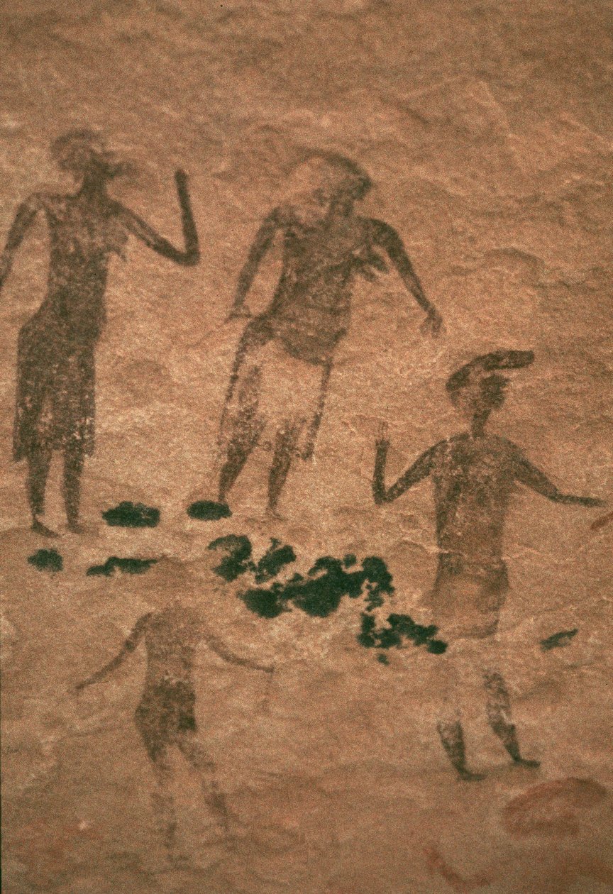 Pintura rupestre de hombres y mujeres de Jabbaren, siglo VII-I a.C. de Unbekannt Unbekannt