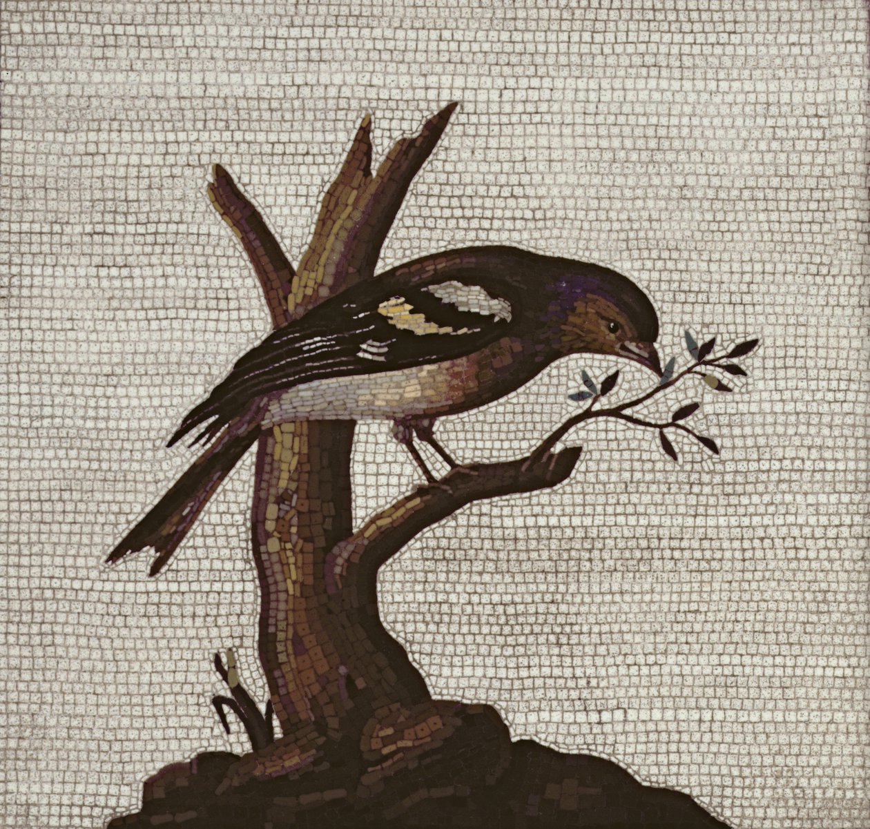 Mosaico romano de un pájaro en un árbol de Unbekannt Unbekannt