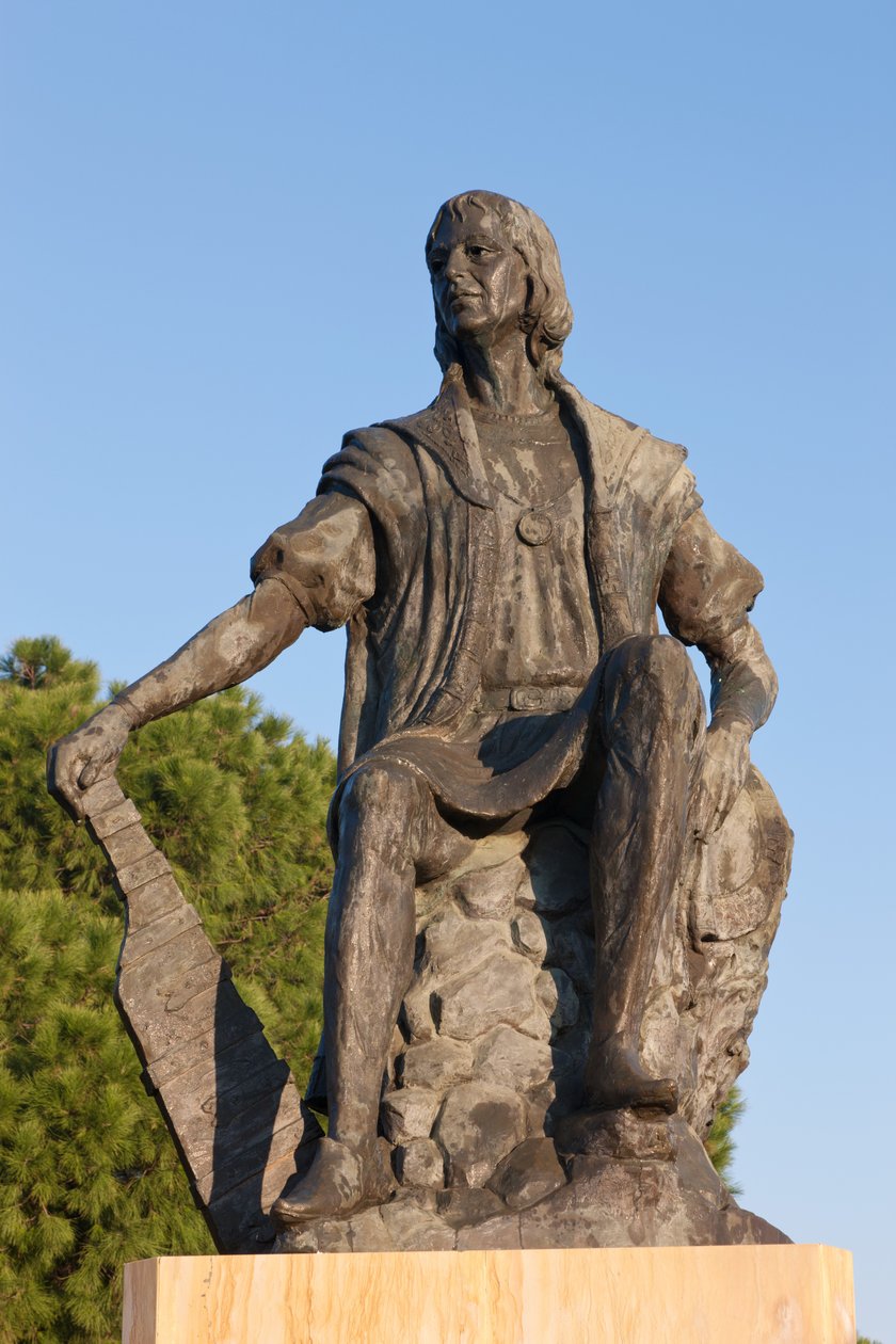 Estatua de Cristóbal Colón en el Monasterio de La Rábida, Provincia de Huelva, Andalucía, sur de España de Unbekannt Unbekannt