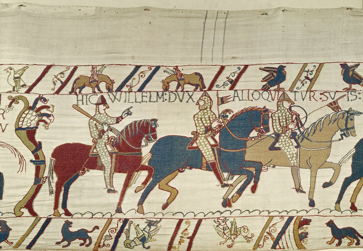 El Duque Guillermo exhorta a sus tropas a prepararse para la batalla contra el ejército inglés, Tapiz de Bayeux de Unbekannt Unbekannt
