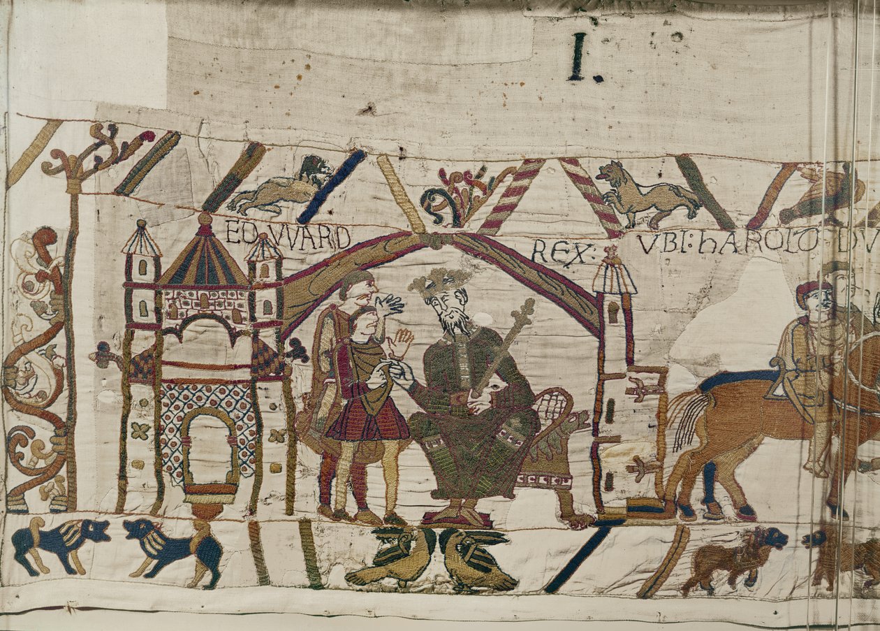El rey Eduardo el Confesor envía a Harold a Normandía, Tapiz de Bayeux de Unbekannt Unbekannt
