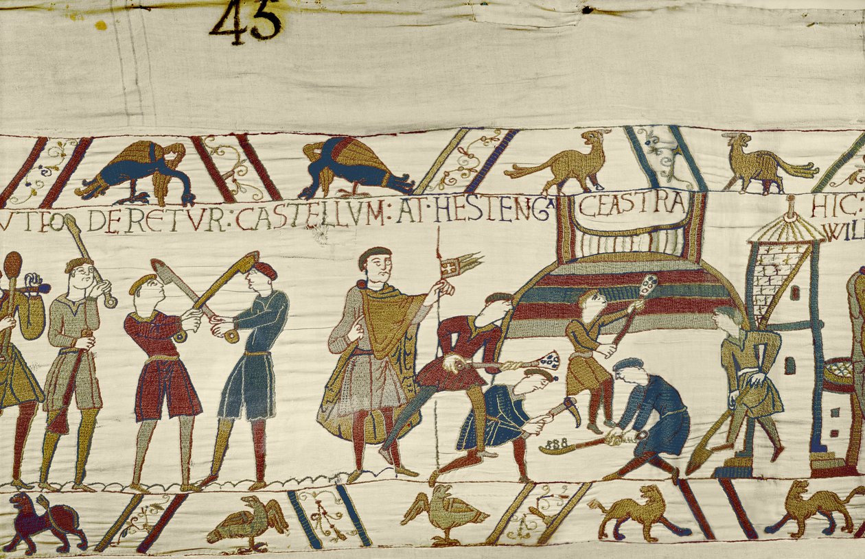 Los normandos construyen fortificaciones en Hastings, Tapiz de Bayeux de Unbekannt Unbekannt