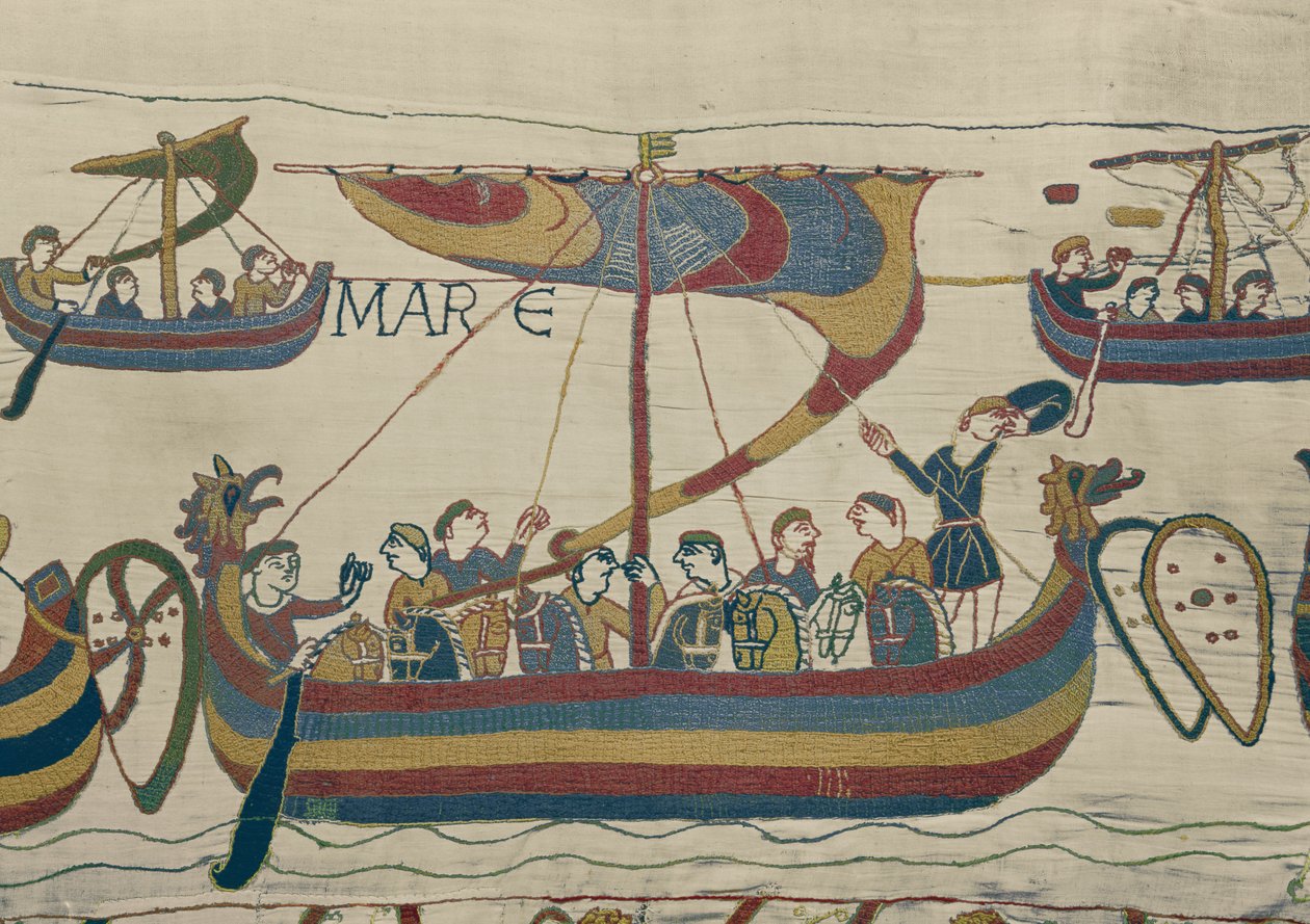 La flota de invasión normanda cruza el canal, Tapiz de Bayeux de Unbekannt Unbekannt