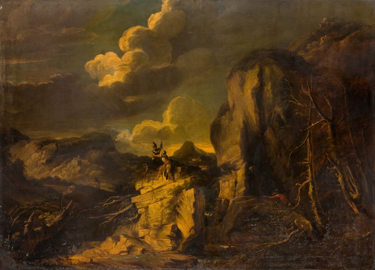 Soldados armados en paisaje montañoso de Unbekannt Unbekannt