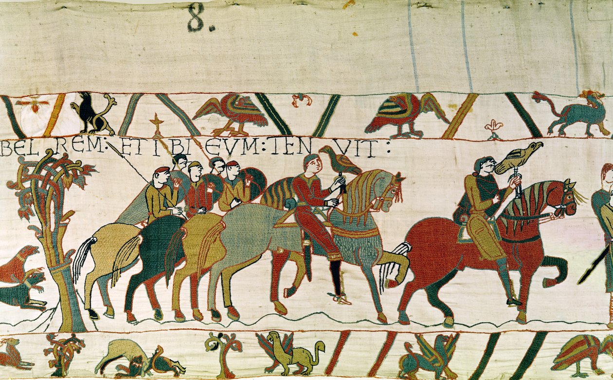 El conde Guy lleva a Harold a Beaurain donde lo retiene, Tapiz de Bayeux de Unbekannt Unbekannt