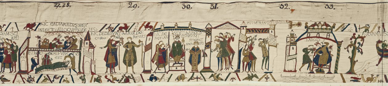 Muerte de Eduardo el Confesor y coronación de Harold, pero aparece una estrella ominosa, Tapiz de Bayeux de Unbekannt Unbekannt