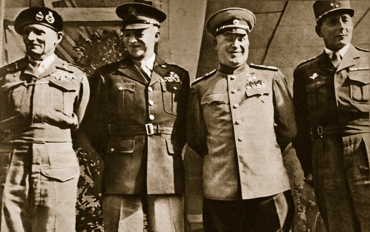 Mariscal de Campo Montgomery, General Eisenhower, Mariscal Zhukov y General de Lattre de Tassigny, Berlín, 5 de junio de 1945 de Unbekannt Unbekannt