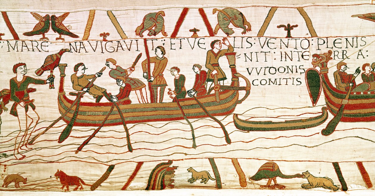 Harold cruza el canal hacia el territorio del Conde Guy de Ponthieu, Tapiz de Bayeux de Unbekannt Unbekannt