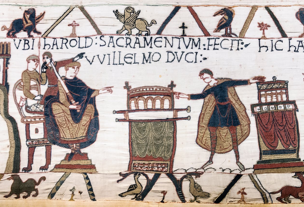 Harold jura un juramento sagrado a William en Bayeux, Tapiz de Bayeux de Unbekannt Unbekannt