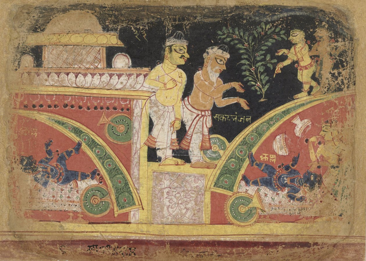 Krishna Volcando el Carro, anónimo, c. 1520-30 de Unbekannt Unbekannt