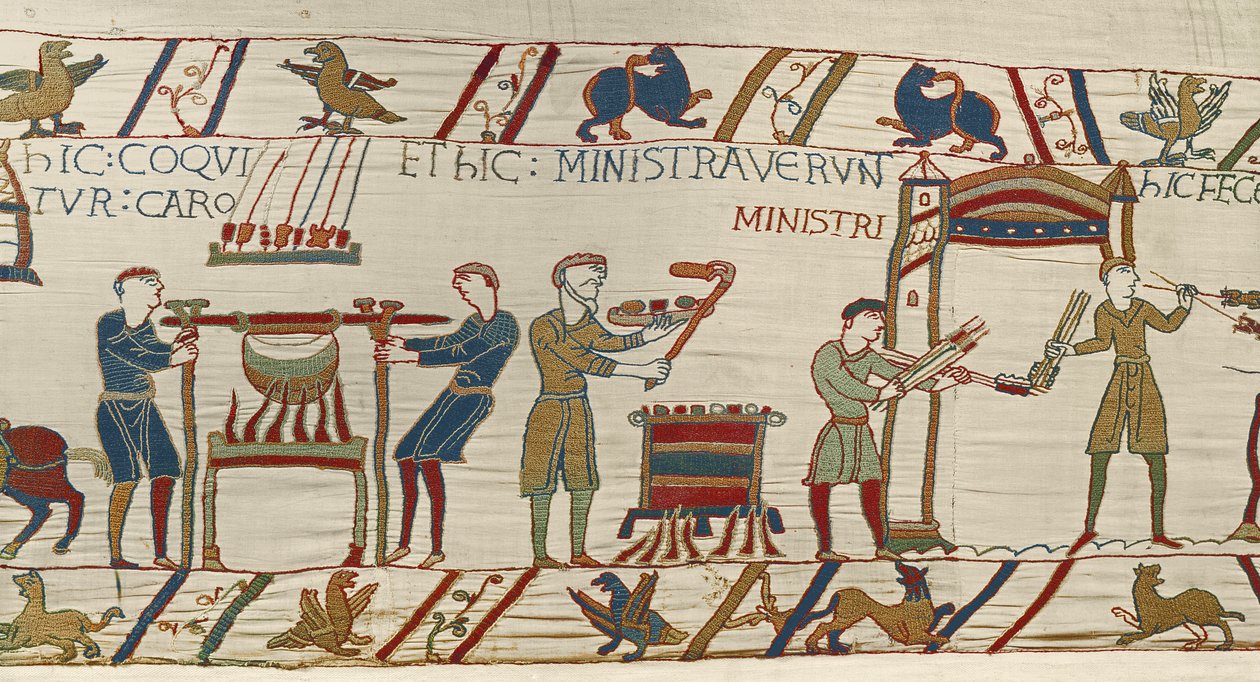 Los cocineros normandos preparan un banquete para Guillermo, Tapiz de Bayeux de Unbekannt Unbekannt