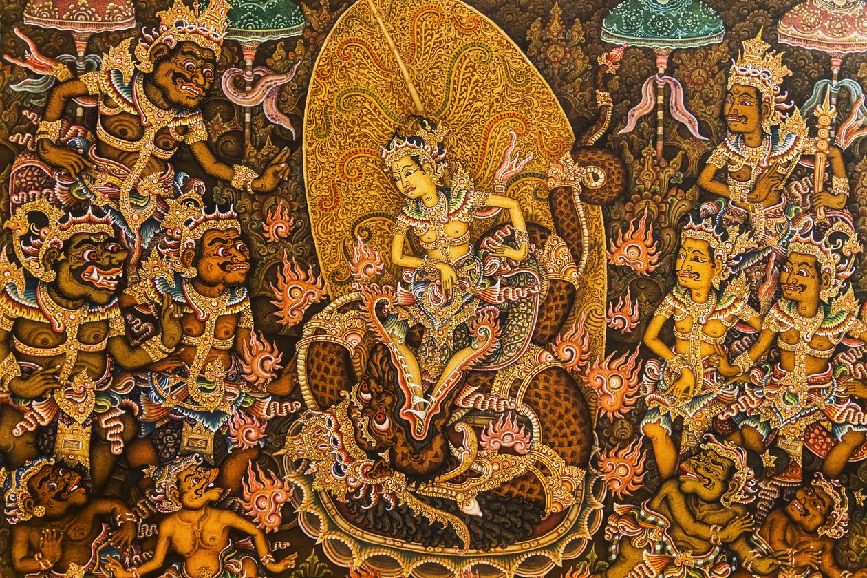 Semara y Ratih, pintura de Ketut Mandra en exhibición en el Museo Puri Lukisan, Ubud, Bali, Indonesia de Unbekannt Unbekannt
