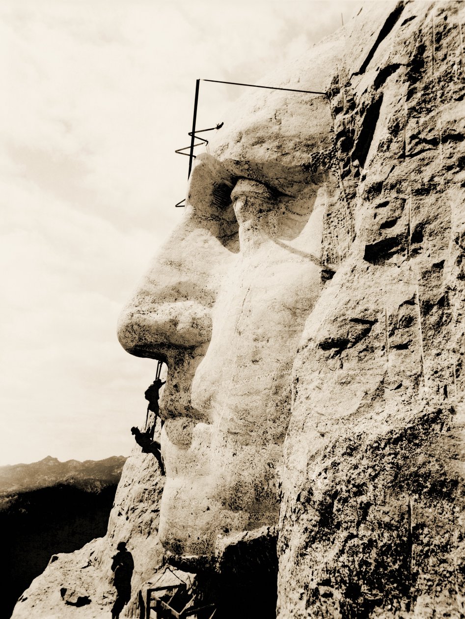 La construcción del Monumento Nacional Monte Rushmore, (detalle) de George Washington, 1928 de Unbekannt Unbekannt