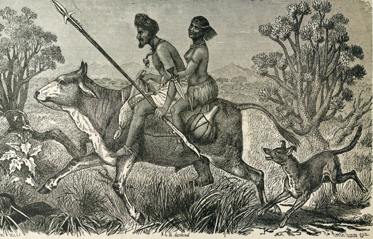 ÁFRICA (siglo XIX). Habitantes de África Central. Grabado. de Unbekannter Künstler