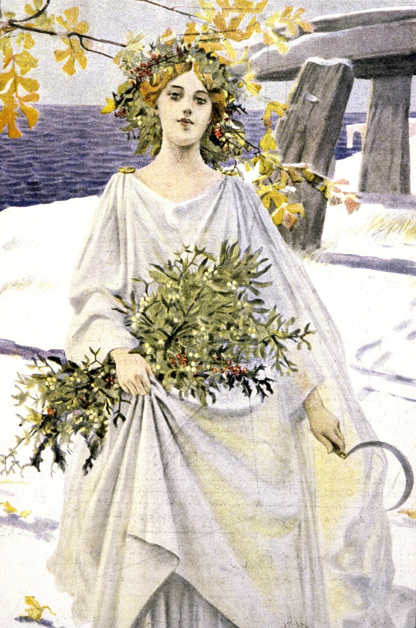 Un druida recogiendo muérdago, c.1900 (ilustración) de Unbekannter Künstler