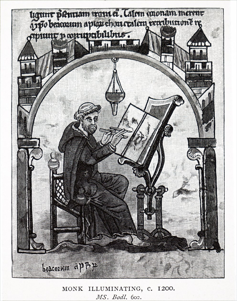Un monje iluminando un manuscrito de Unbekannt