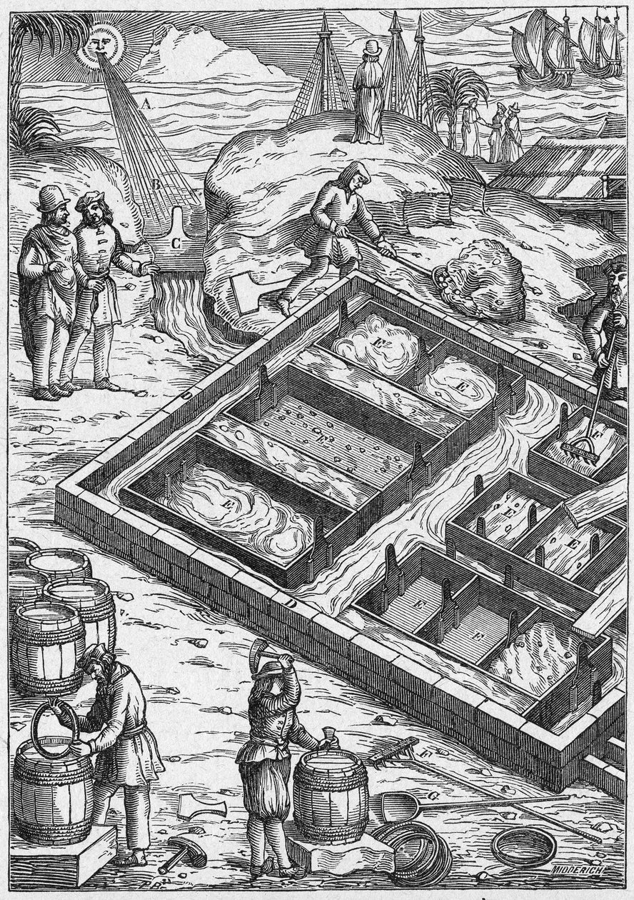 Una salina en el siglo XVI (grabado) de Unbekannter Künstler