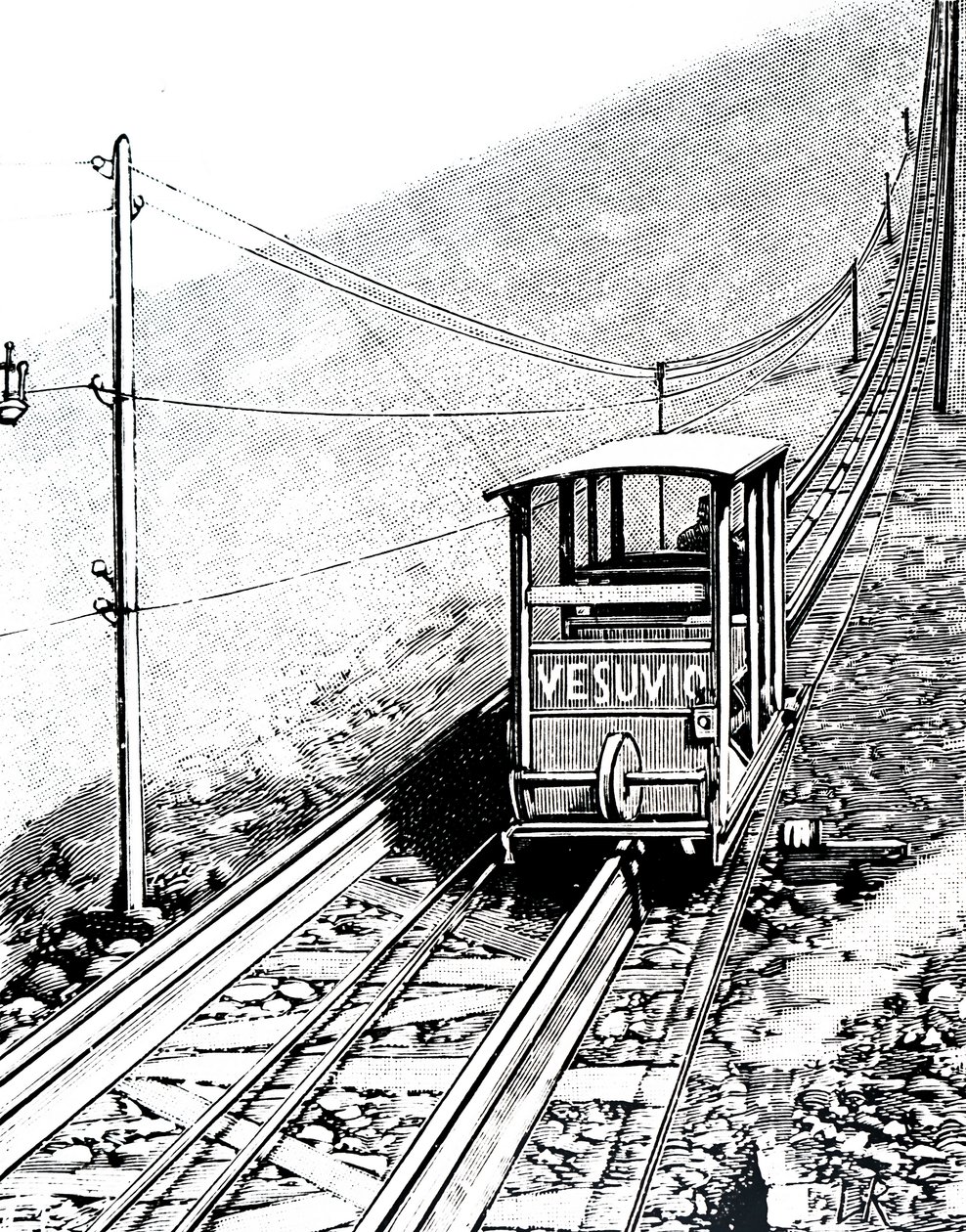 Elevación lateral del coche en el funicular del Vesubio de Unbekannt