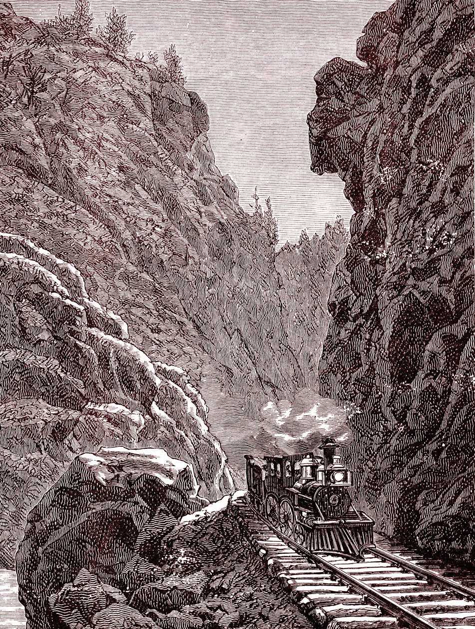 Un tren cruzando las montañas de Colorado. EE.UU. en 1886 (grabado) de Unbekannter Künstler