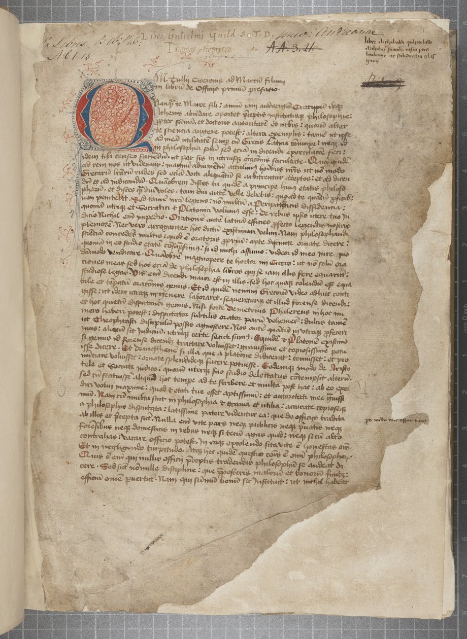 Transcripción de las obras filosóficas de Marco Tulio Cicerón, c.1480 de Unbekannt