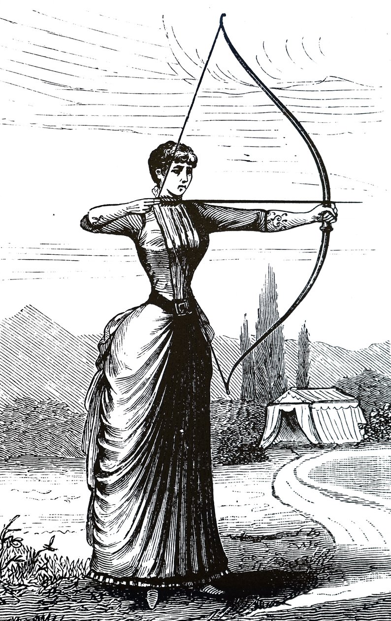 Una joven practicando sus habilidades de tiro con arco de Unbekannt