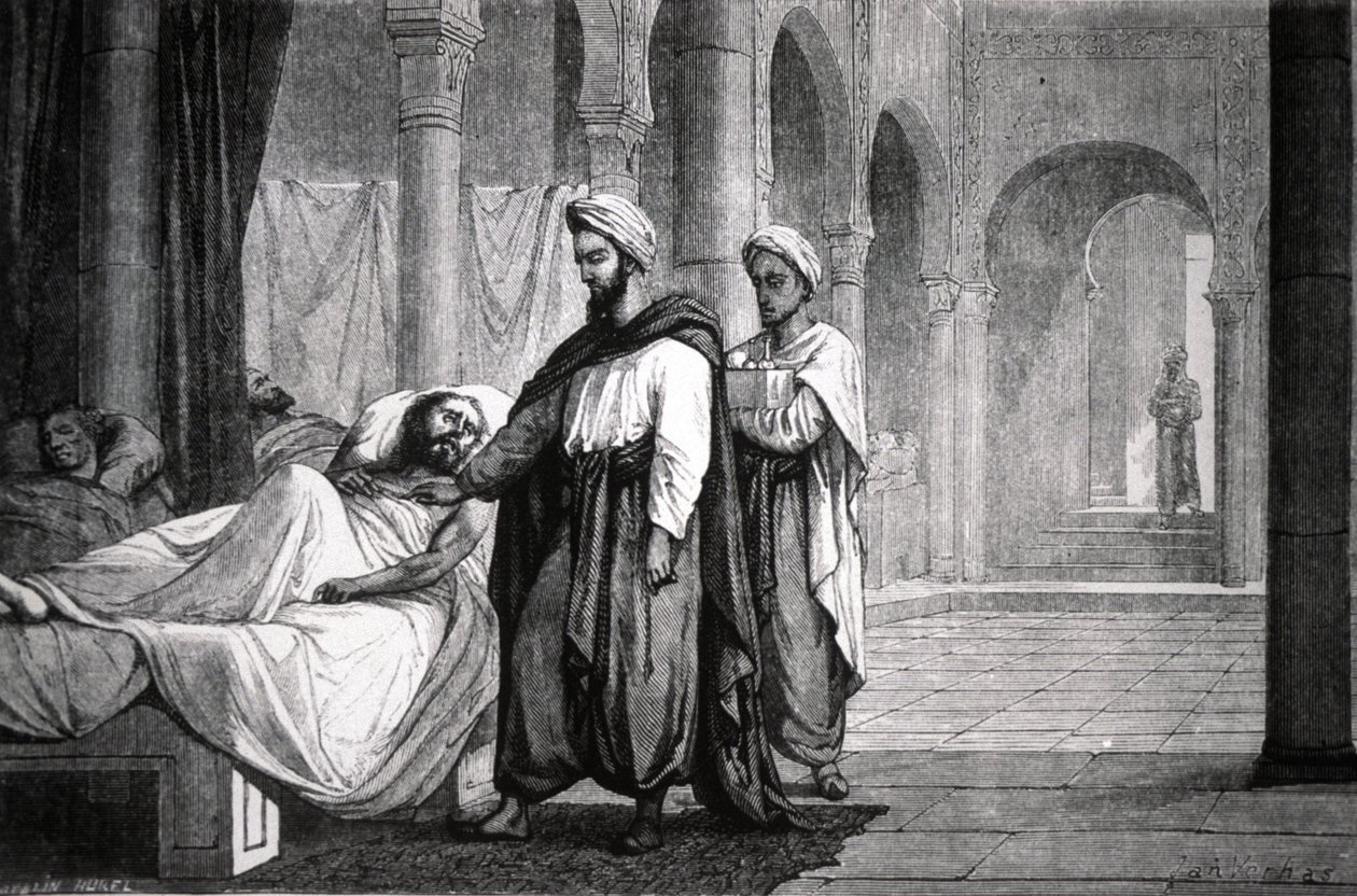Abulcasis (936-1013) médico del califa Al-HakamII, en el hospital de Córdoba (España), grabado de Unbekannter Künstler