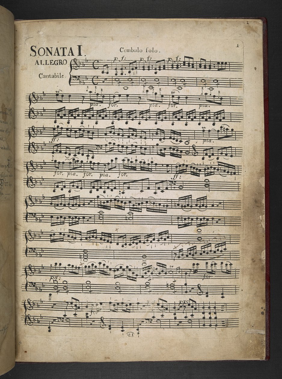 Añadir MS 41631 f.2r Copia de Beethoven de sus tres primeras sonatas para pianoforte en mi bemol, fa menor y re de Unbekannter Künstler