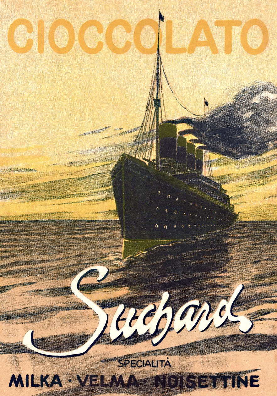 Publicidad del chocolate Milka de Suchard representando un transatlántico, principios del siglo XX (cartel) de Unbekannter Künstler