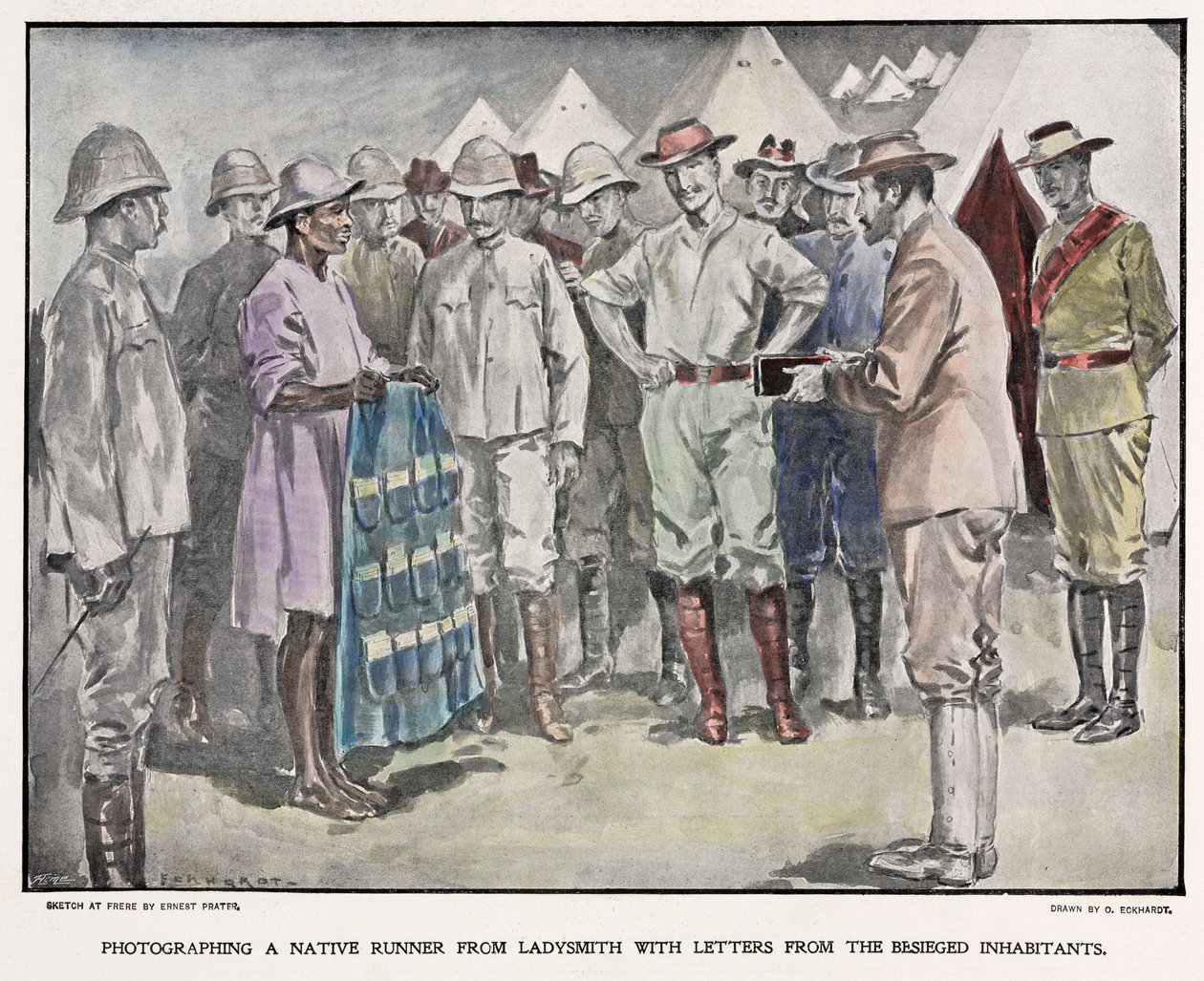Africano entregando cartas a soldados británicos durante la Guerra de los Bóeres, c 1900 de Unbekannt