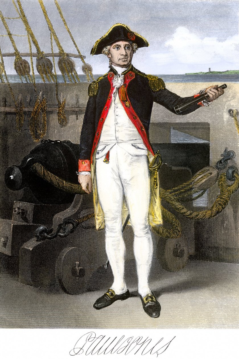 Armada estadounidense: John Paul Jones (1747-1791) marino y héroe de la Guerra de Independencia de los Estados Unidos de América. Grabado en color con firma. de Unbekannter Künstler