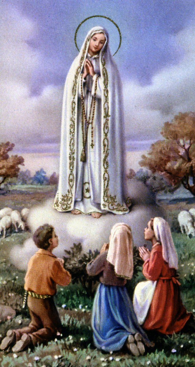 Aparición de la Virgen María a 3 pastorcillos en Fátima, Portugal (1917), c. 1920-30 (tarjeta postal) de Unbekannter Künstler