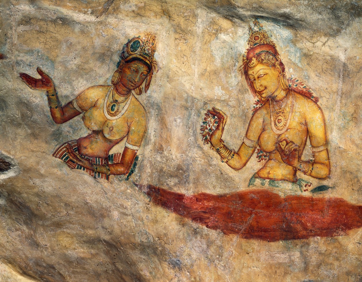 Apsaras, ninfas celestiales que ofrecen flores, fresco, ciudadela fortificada de Sigiriya (Lista del Patrimonio Mundial de la UNESCO de Alec Hunter