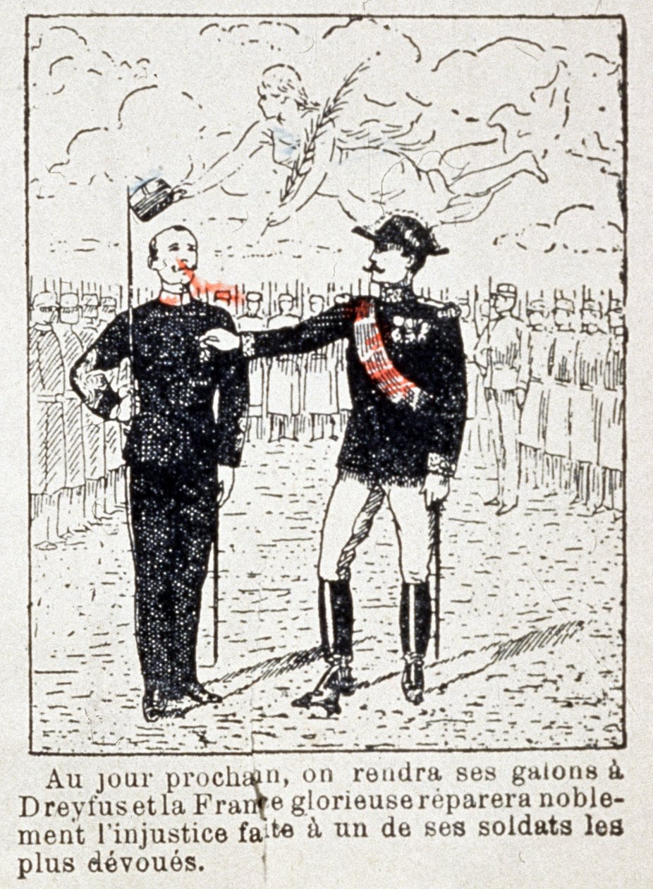 Ejército dando galones al capitán Dreyfus, c. 1906 (dibujo) de Unbekannter Künstler