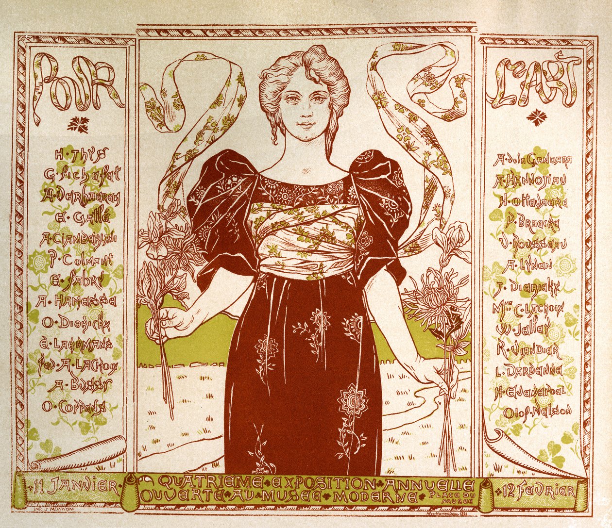 Arte. Bellas Artes. Por el Arte. Exposición Art Nouveau en el Museo Moderno de Bruselas. Cartel de Alexandre Hannotiau, Bélgica de Unbekannter Künstler