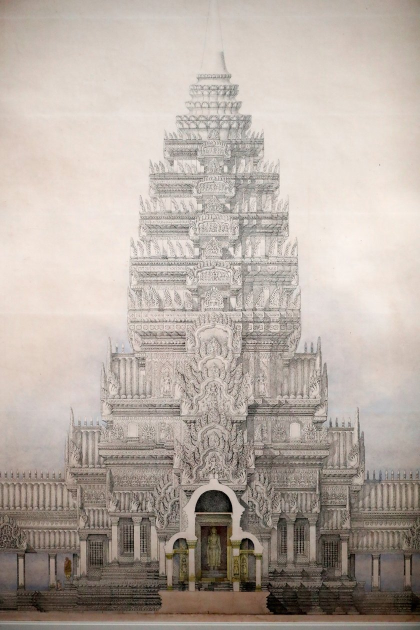 Museo de Civilizaciones Asiáticas, Angkor, Explorando la ciudad sagrada de Camboya, Vista frontal de los tres primeros recintos de Angkor Wat, Louis Delaporte, Camboya de Unbekannt