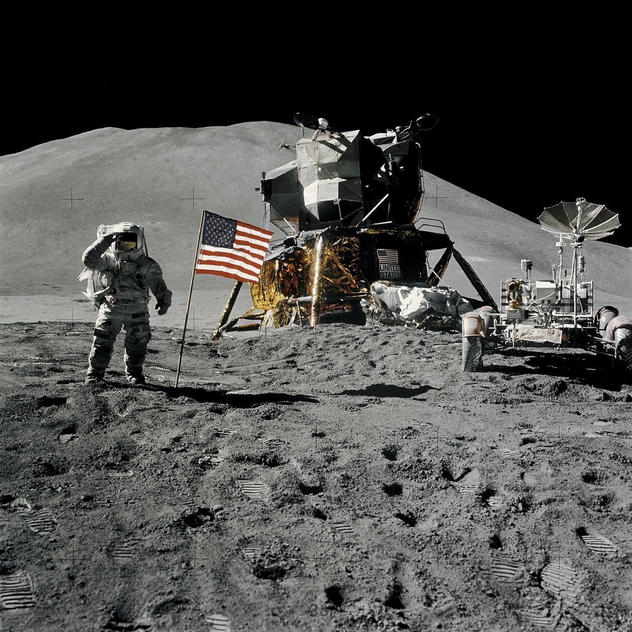 Astronauta Jim Irwin saludando la bandera estadounidense durante la misión Apollo 15 de Unbekannt
