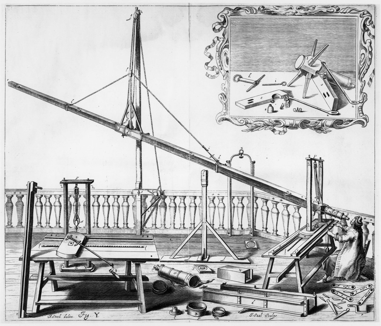 Astrónomo usando un telescopio de madera de Unbekannt
