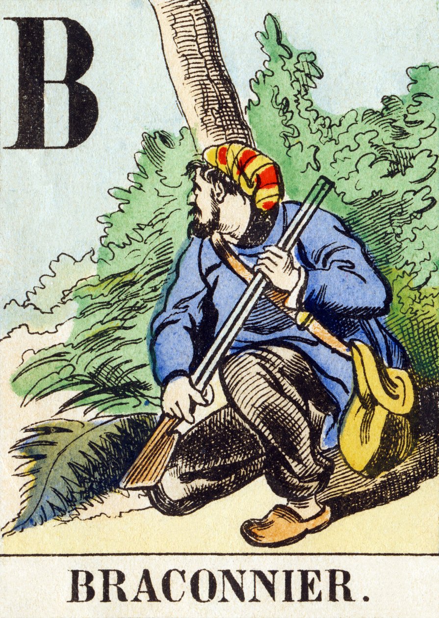 B: Cazador furtivo - El Alfabeto de la Caza, c.1890 de Unbekannt