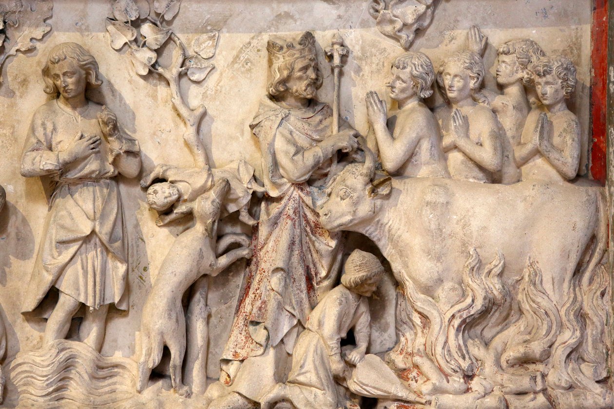 Basílica de San Denis, bajo relieve, representación de una multitud rezando cuando el rey pasaba, Saint-Denis, Francia de Unbekannt