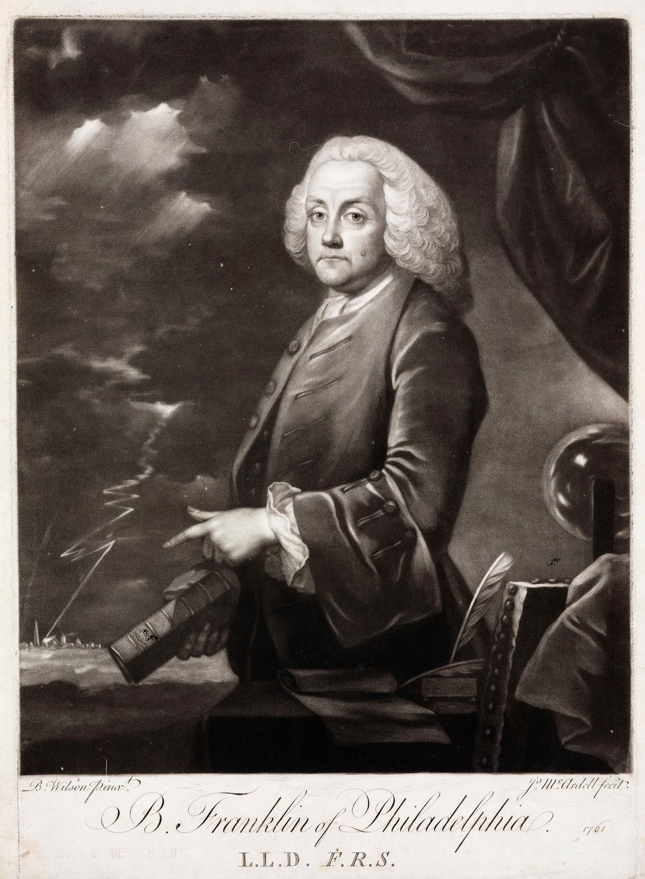 Benjamin Franklin, teórico estadounidense sobre la electricidad estática de Unbekannt
