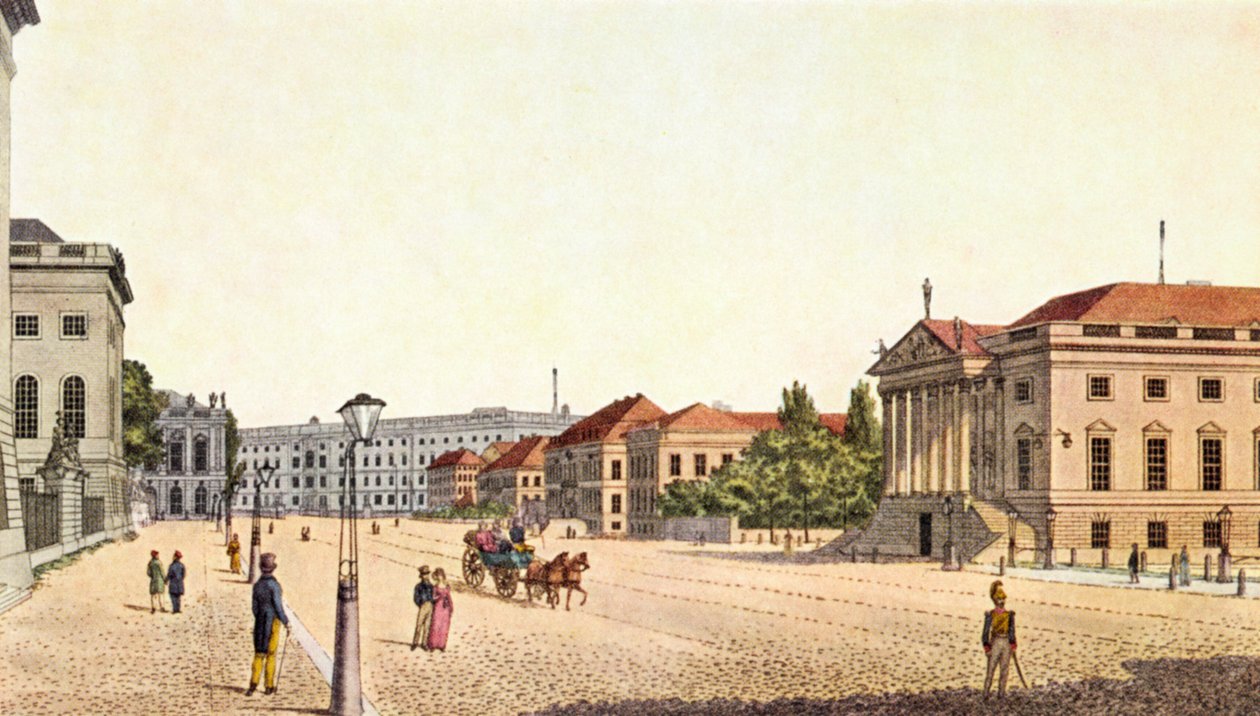 Berlín - bulevar "Unter den Linden" y Ópera Estatal de Berlín, finales del siglo XIX / principios del XX (impresión) de Unbekannter Künstler