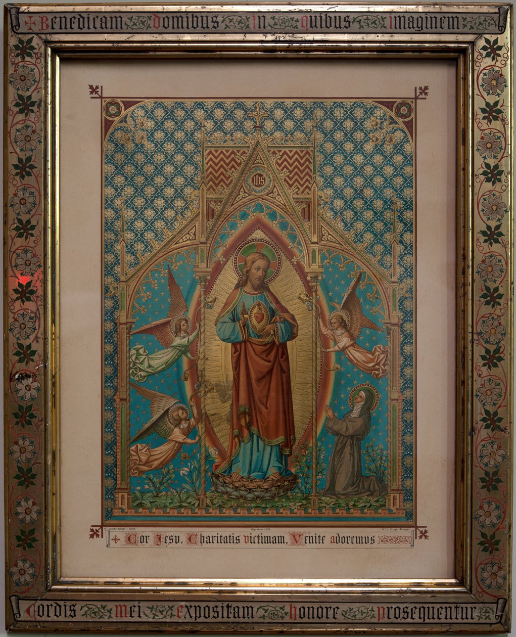 Bevere. Iglesia parroquial (Sint-Pietersbanden). Interior. Impresión devocional coloreada. Escuela de S Lucas Gante, Propiedad 1875, W Z Dreyt Brujas. Neogótico. de Unbekannt