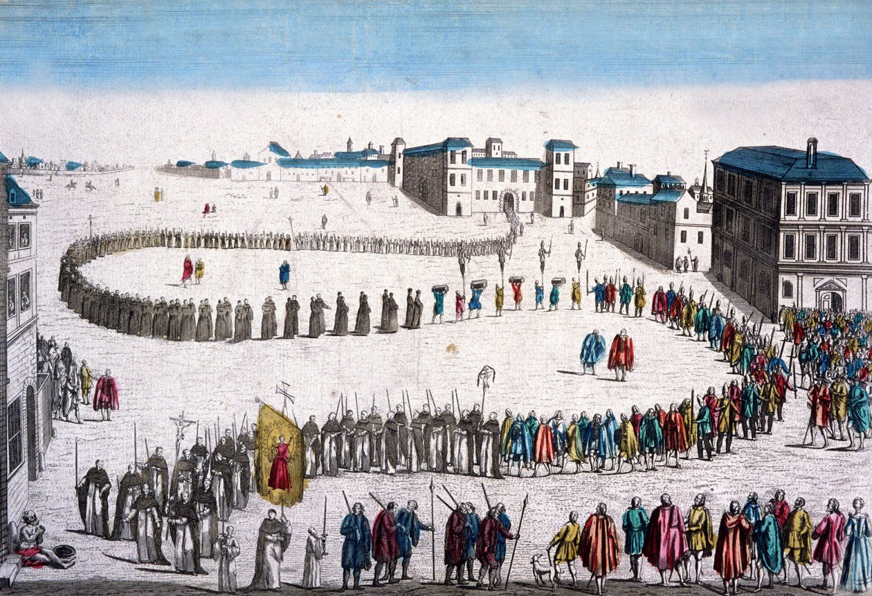 Gran procesión de la Inquisición en Lisboa, grabado francés de Unbekannter Künstler