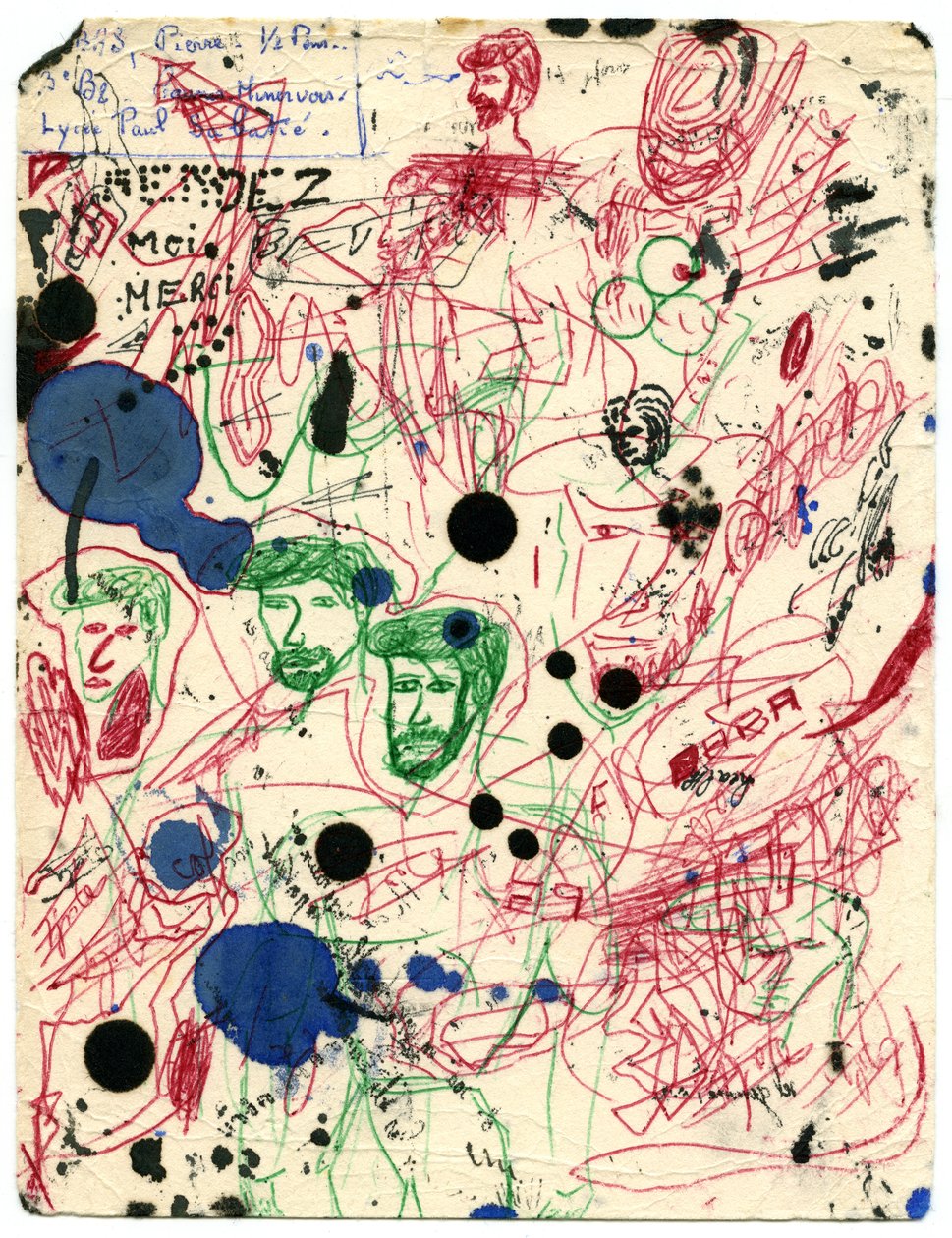 Papel secante cubierto de manchas y garabatos, hacia 1960 (dibujo) de Unbekannter Künstler