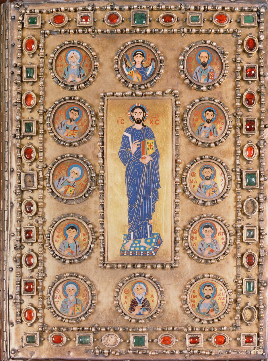 Cubierta de libro que representa a Cristo Bendiciendo, con medallones que representan santos de Unbekannt