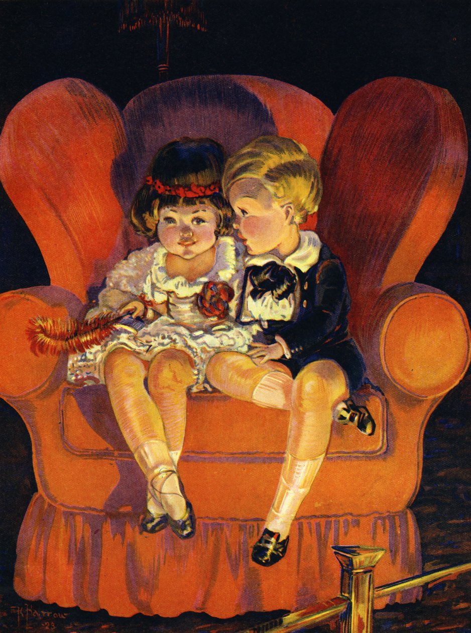 Niño y niña sentados en un sillón 1923. de Unbekannter Künstler
