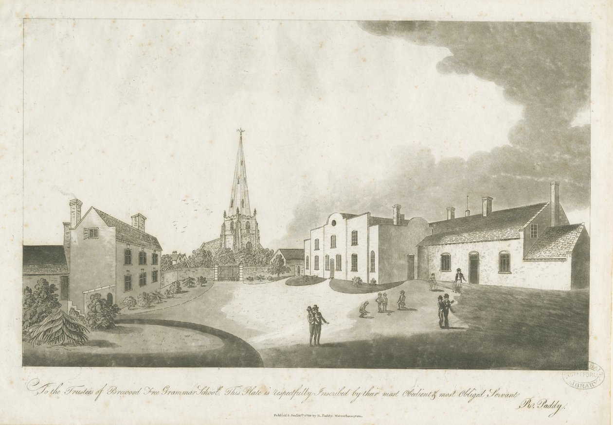 Escuela de Gramática de Brewood: grabado a la aguatinta, 30 de enero de 1799 de Unbekannt